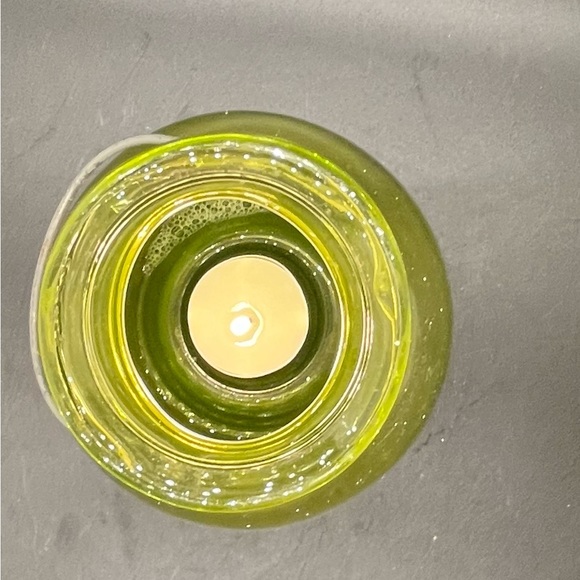 Outdoor glass tea light hanging lantern globe yellow bulbous indent candle - Picture 6 of 13